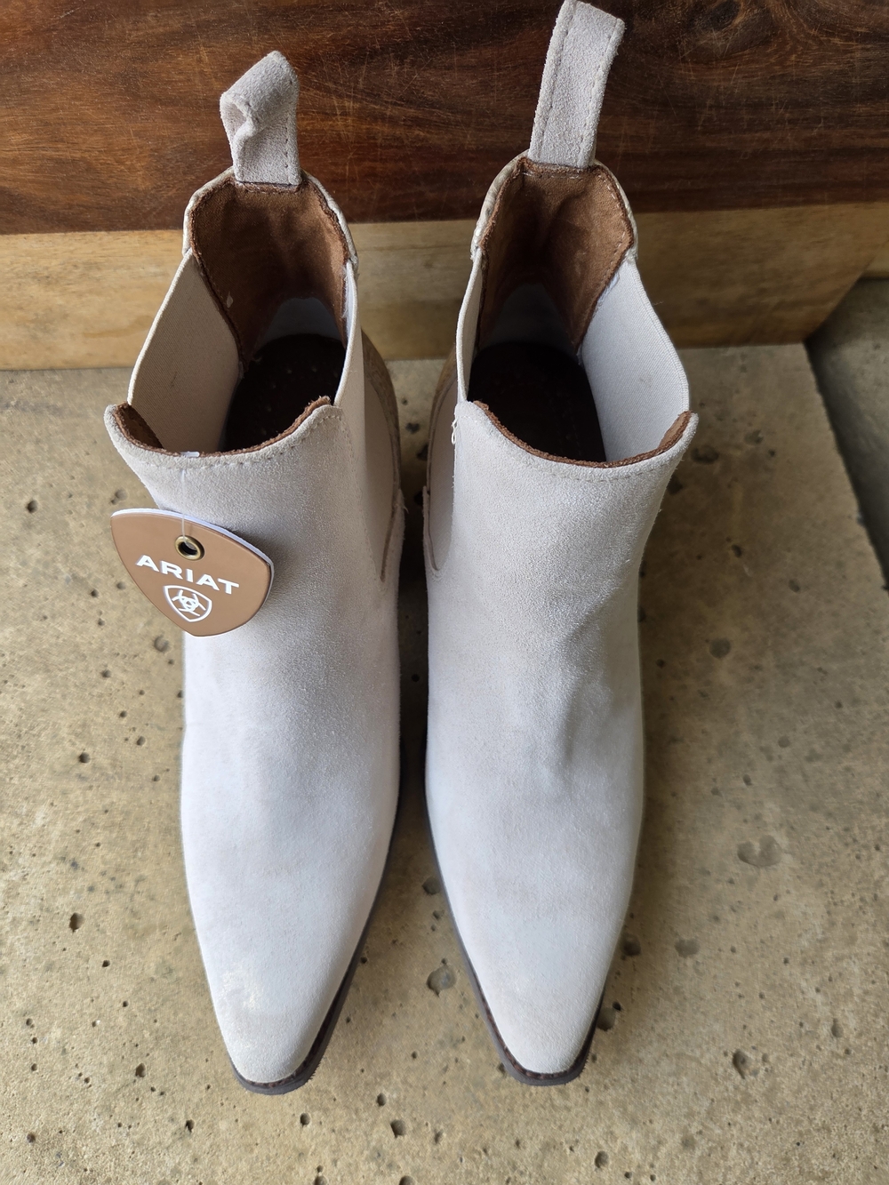Ariat Women's Light Cream Suede Chelsea Ankle Boots - Picture 2 of 7